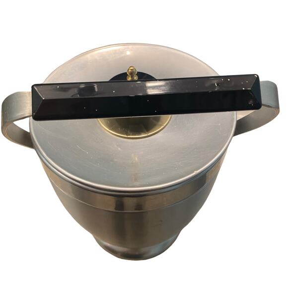 Vintage MCM Kromex Chrome And Brushed Aluminum Ice Bucket Lid Handle Modern - Picture 2 of 10